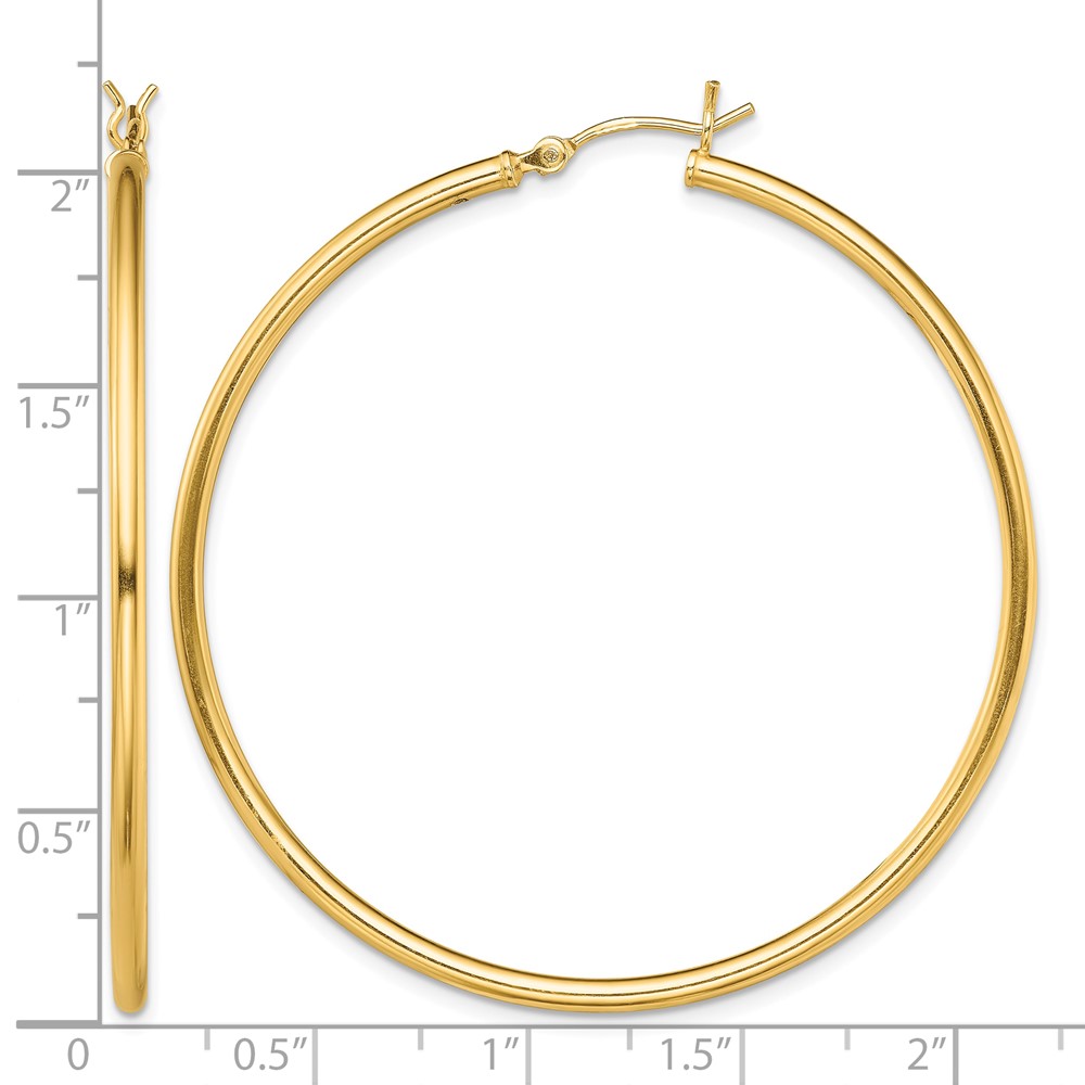 Sterling Silver Gold-Tone Polished 2x50mm Hoop Earrings (QE13137)