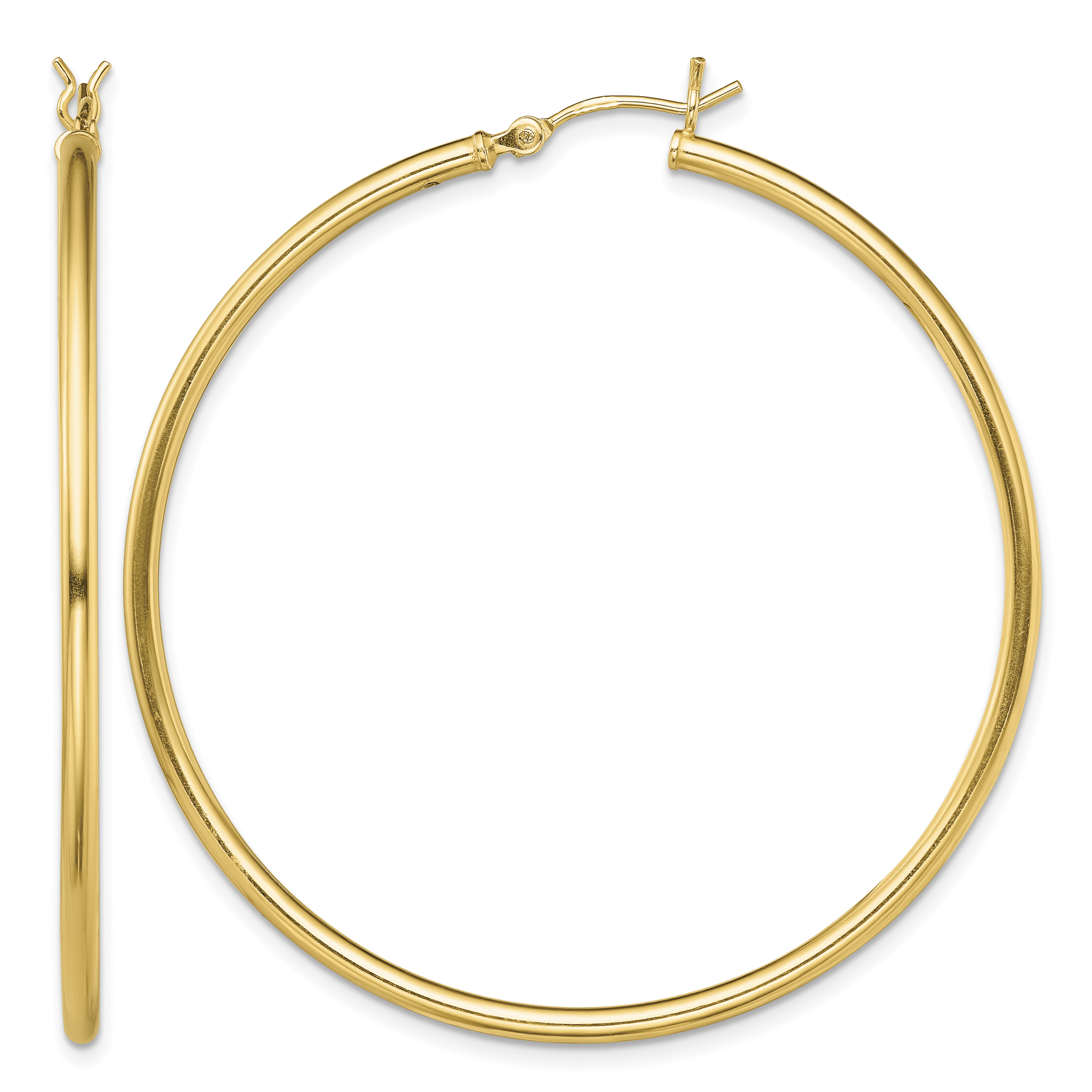 Sterling Silver Gold-Tone Polished 2x50mm Hoop Earrings (QE13137)