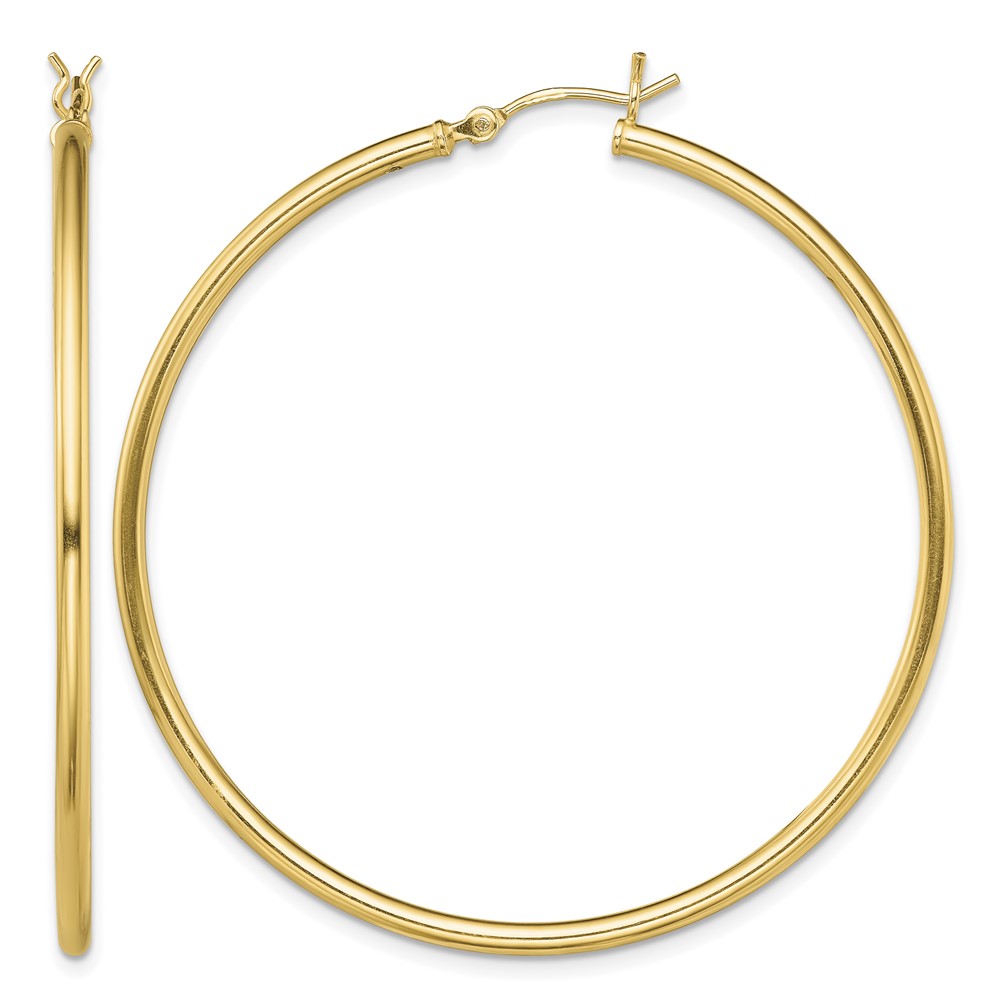 Sterling Silver Gold-Tone Polished 2x50mm Hoop Earrings (QE13137)