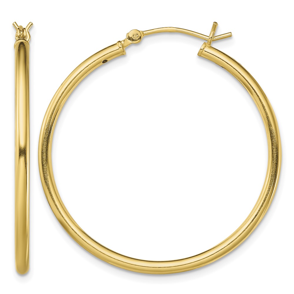 Sterling Silver Gold-Tone Polished 2x35mm Hoop Earrings (QE13143)