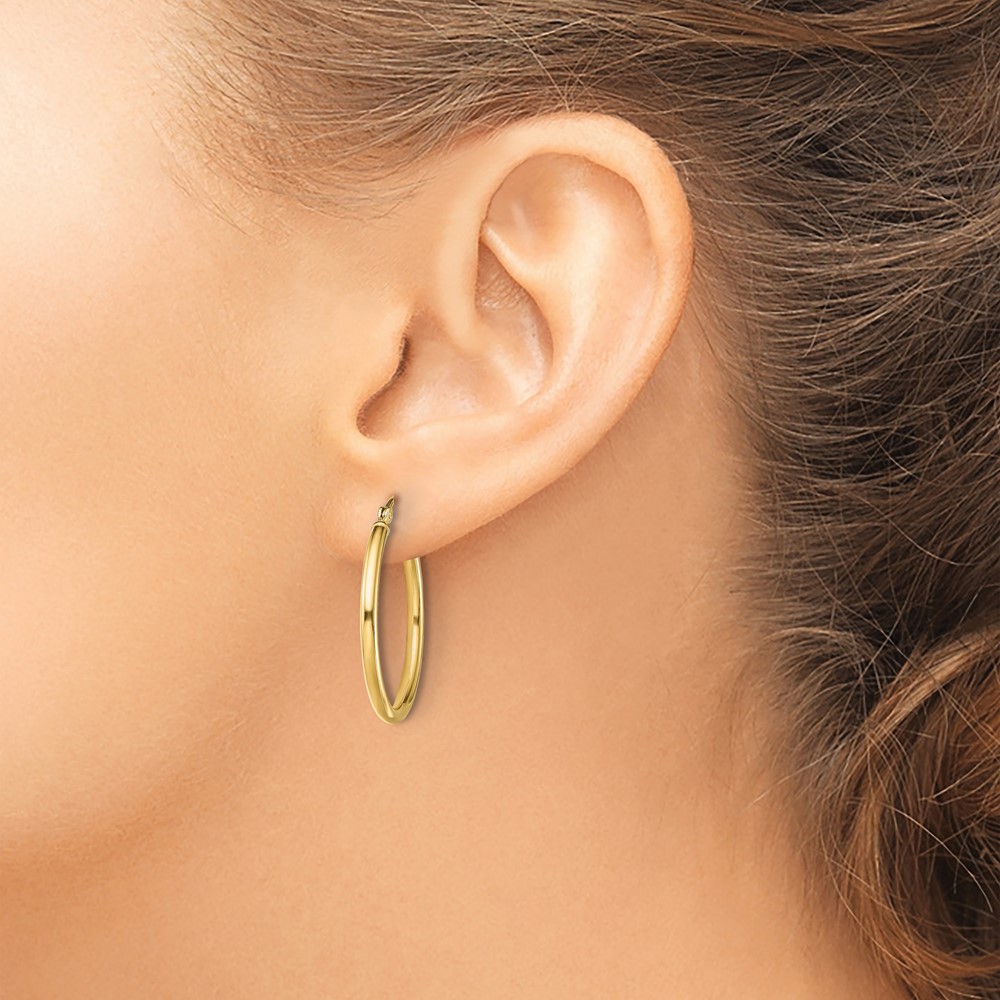 Sterling Silver Gold-Tone Polished 2x25mm Hoop Earrings (QE13145)