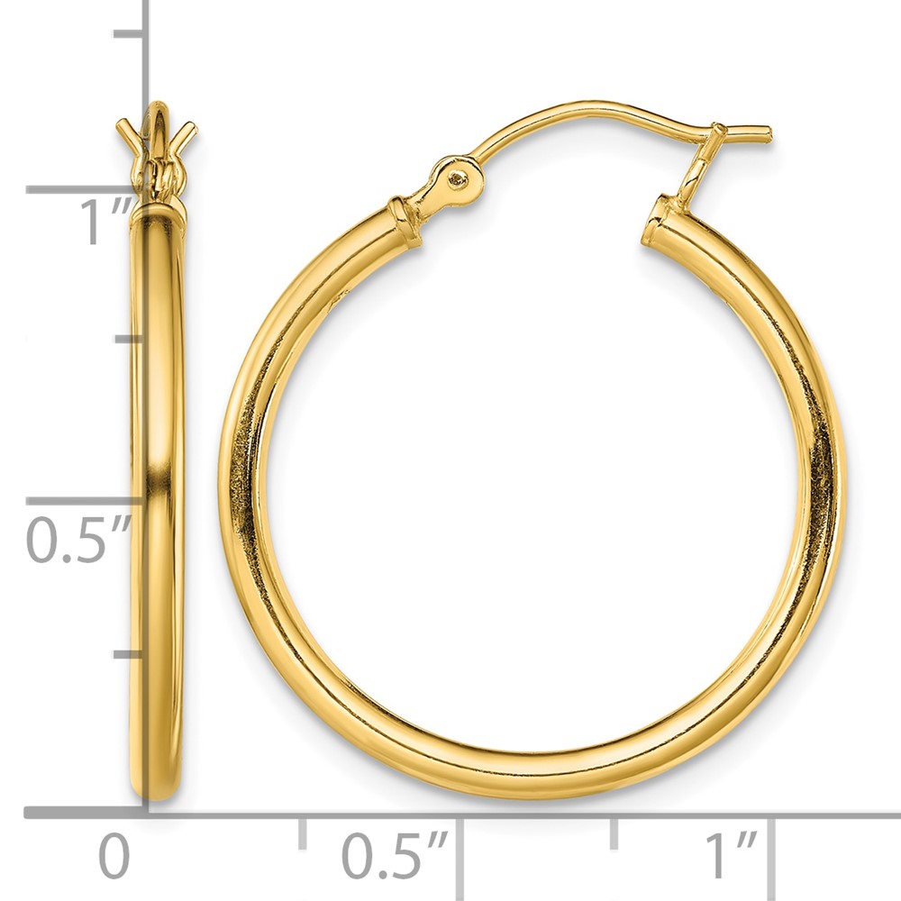 Sterling Silver Gold-Tone Polished 2x25mm Hoop Earrings (QE13145)