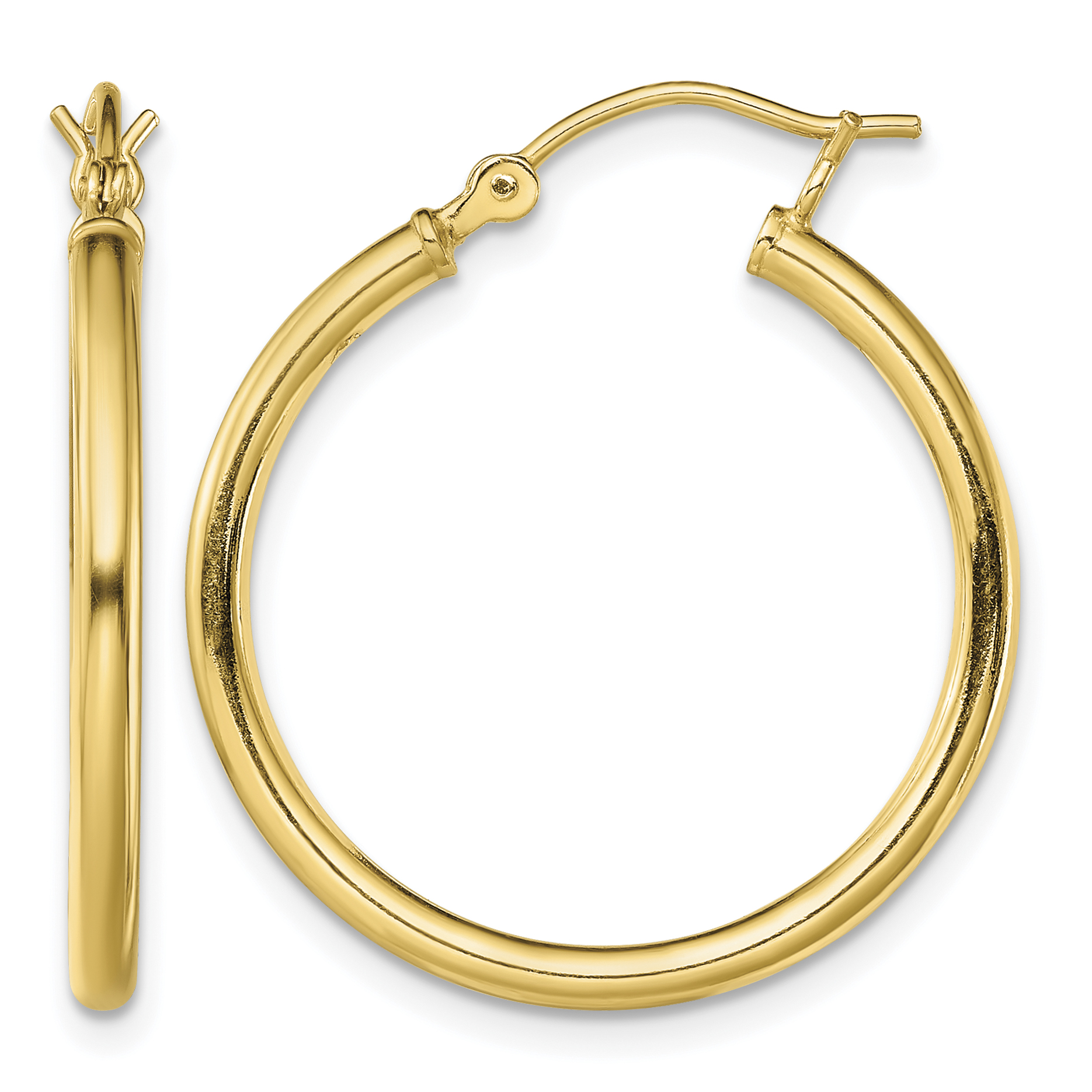 Sterling Silver Gold-Tone Polished 2x25mm Hoop Earrings (QE13145)