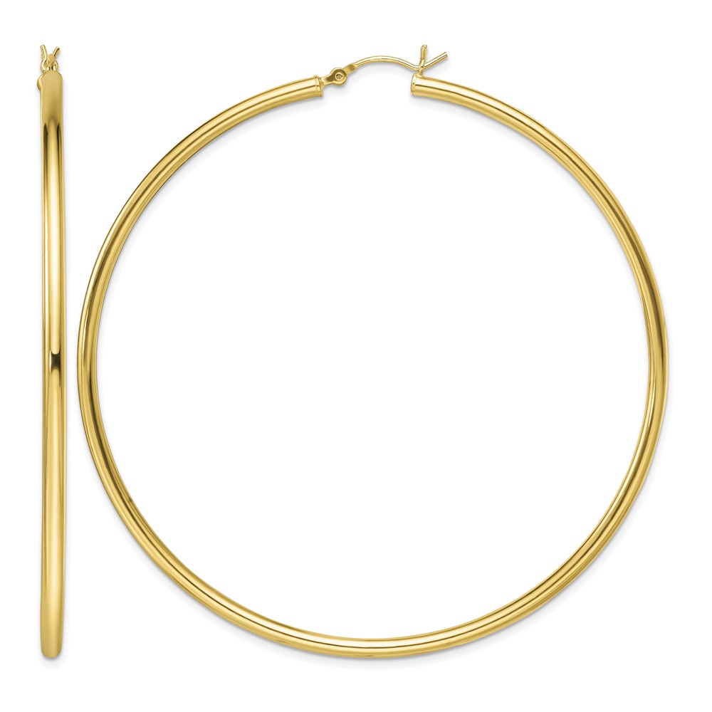 Sterling Silver Gold-Tone Polished 2.5x70mm Hoop Earrings (QE13146)