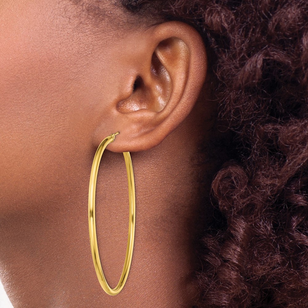 Sterling Silver Gold-Tone Polished 2.5x60mm Hoop Earrings (QE13147)