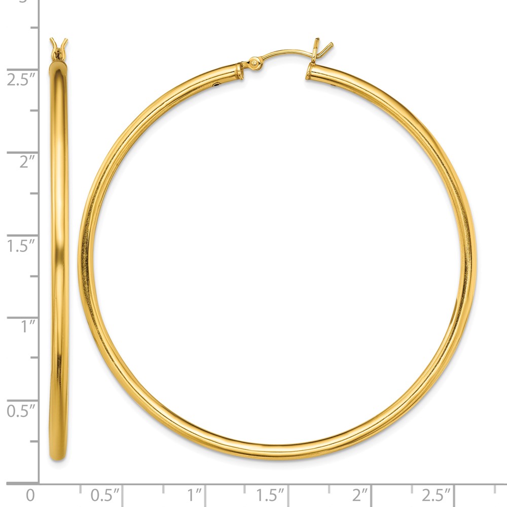 Sterling Silver Gold-Tone Polished 2.5x60mm Hoop Earrings (QE13147)