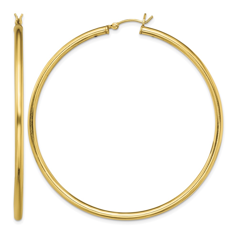 Sterling Silver Gold-Tone Polished 2.5x60mm Hoop Earrings (QE13147)