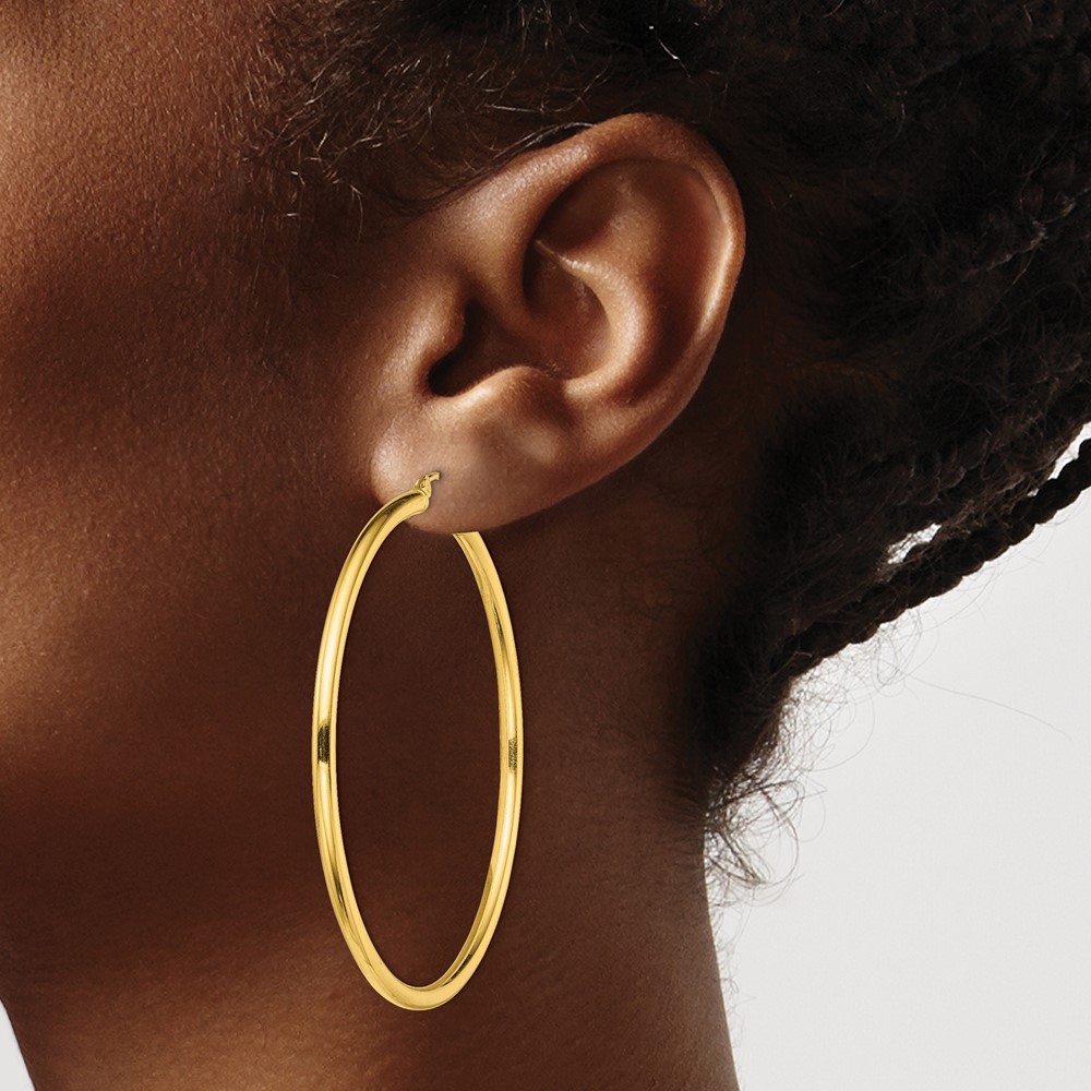 Sterling Silver Gold-Tone Polished 2.5x55mm Hoop Earrings (QE13148)