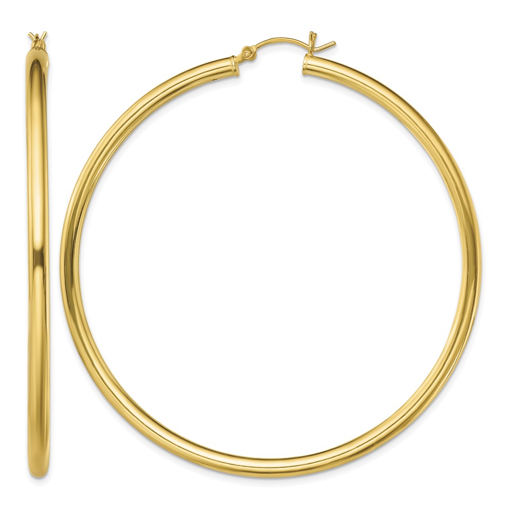 Sterling Silver Gold-Tone Polished 3x65mm Hoop Earrings (QE13151)