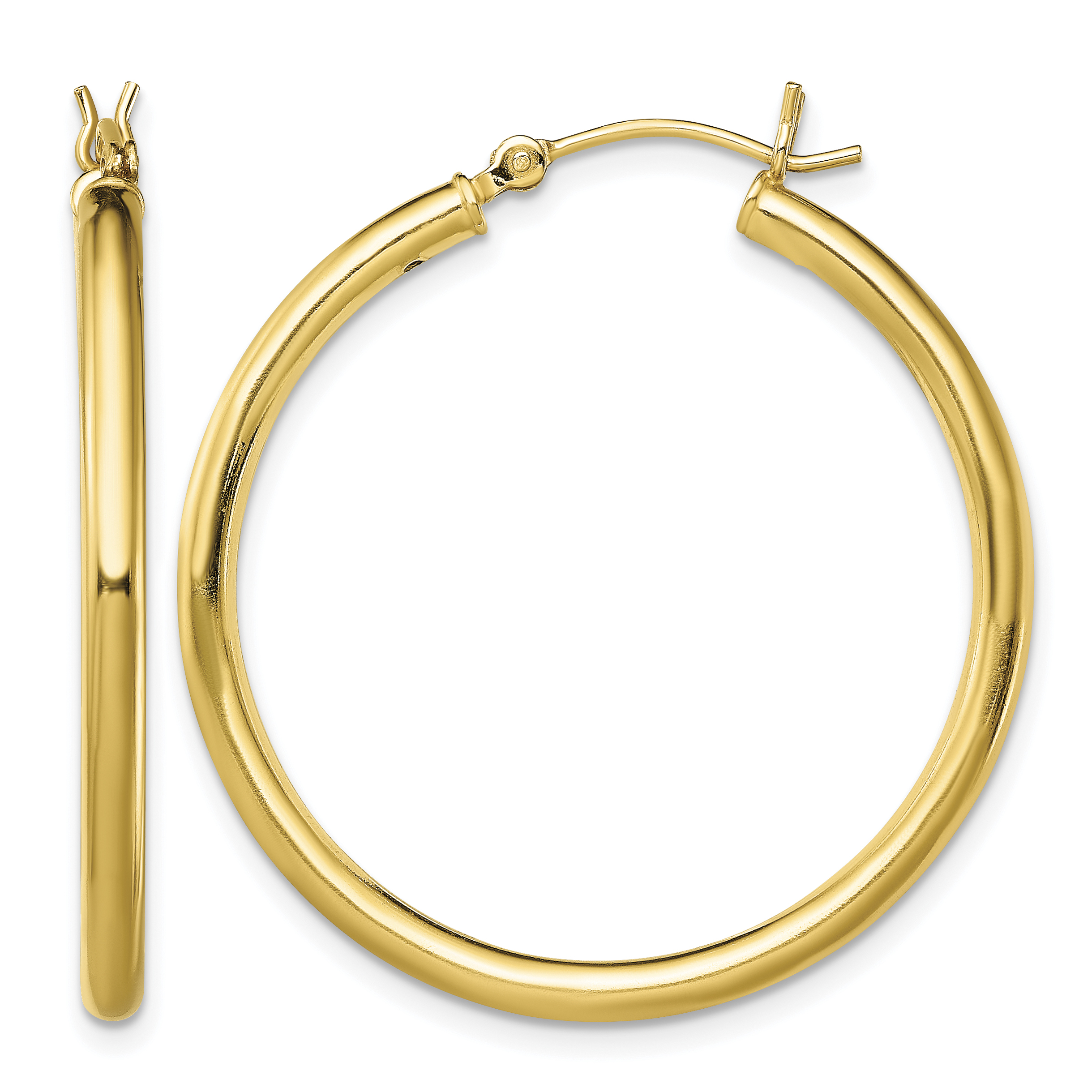 Sterling Silver Gold-Tone Polished 2.5x35mm Hoop Earrings (QE13153)