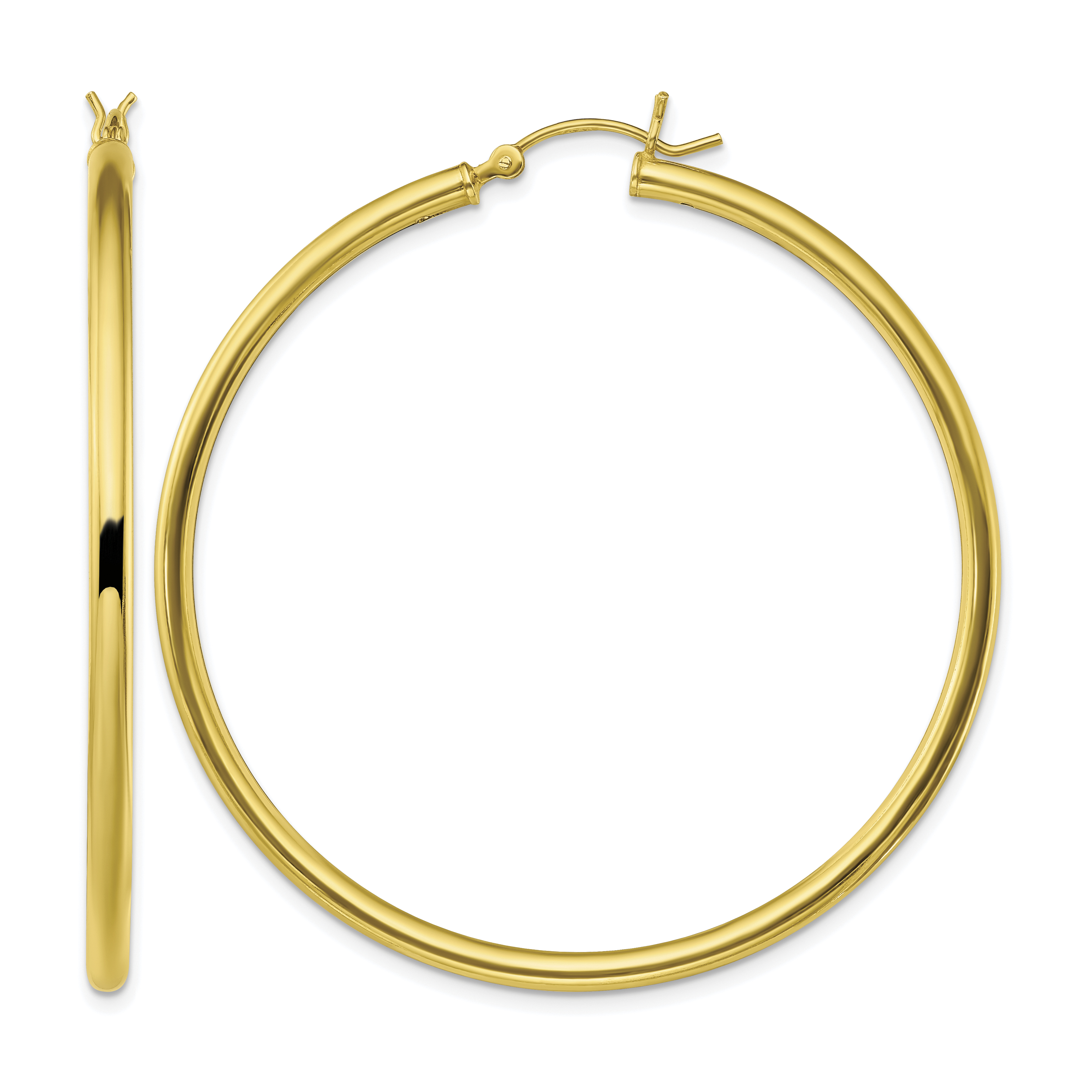 Sterling Silver Gold-Tone Polished 2.5x50mm Hoop Earrings (QE13158)
