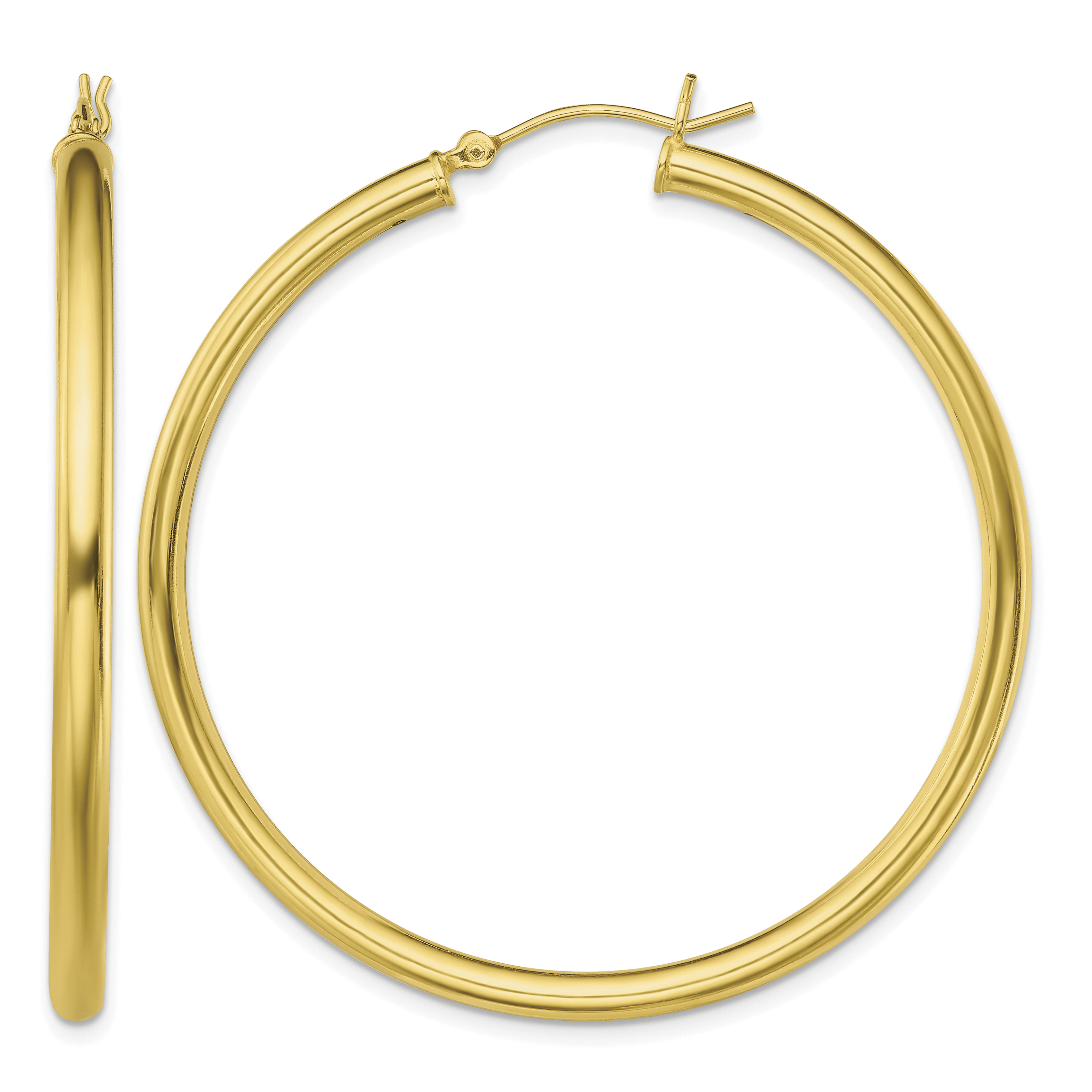 Sterling Silver Gold-Tone Polished 3x50mm Hoop Earrings (QE13160)