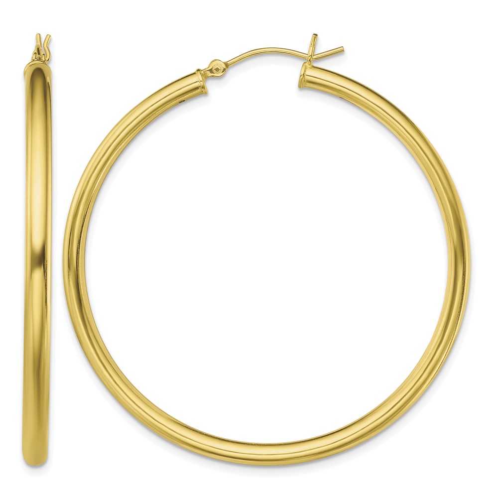 Sterling Silver Gold-Tone Polished 3x50mm Hoop Earrings (QE13160)