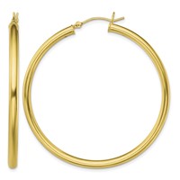 Sterling Silver Gold-Tone Polished 3x50mm Hoop Earrings view 1