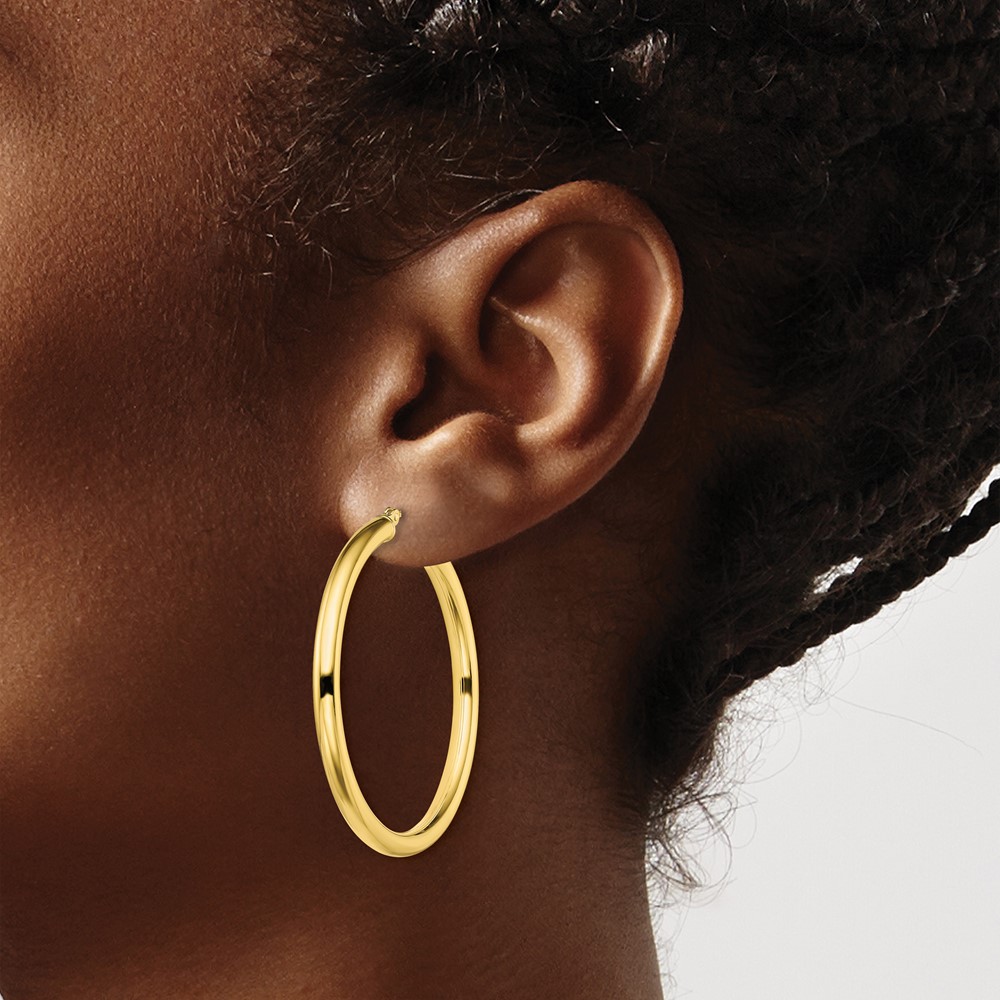 Sterling Silver Gold-Tone Polished 3x40mm Hoop Earrings (QE13161)