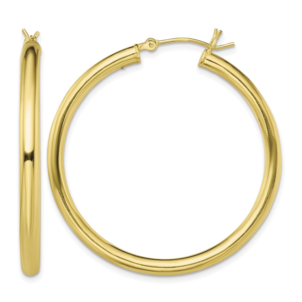 Sterling Silver Gold-Tone Polished 3x40mm Hoop Earrings (QE13161)