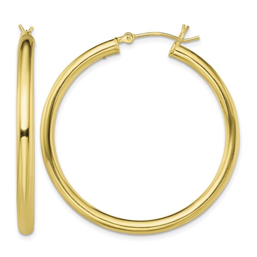 Sterling Silver Gold-Tone Polished 3x 40mm Hoop Earrings