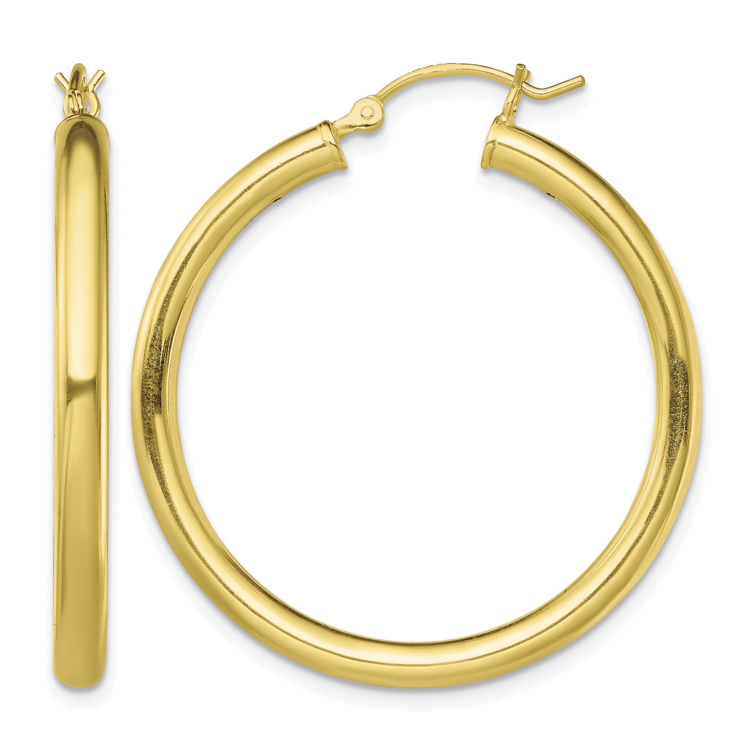 Sterling Silver Gold-Tone Polished 3x35mm Hoop Earrings (QE13162)