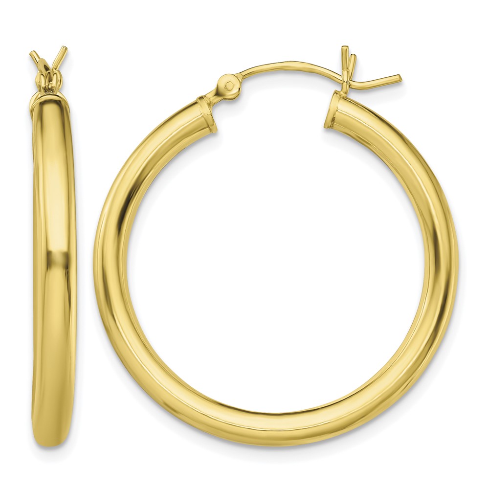 Sterling Silver Gold-Tone Polished 3x30mm Hoop Earrings (QE13164)