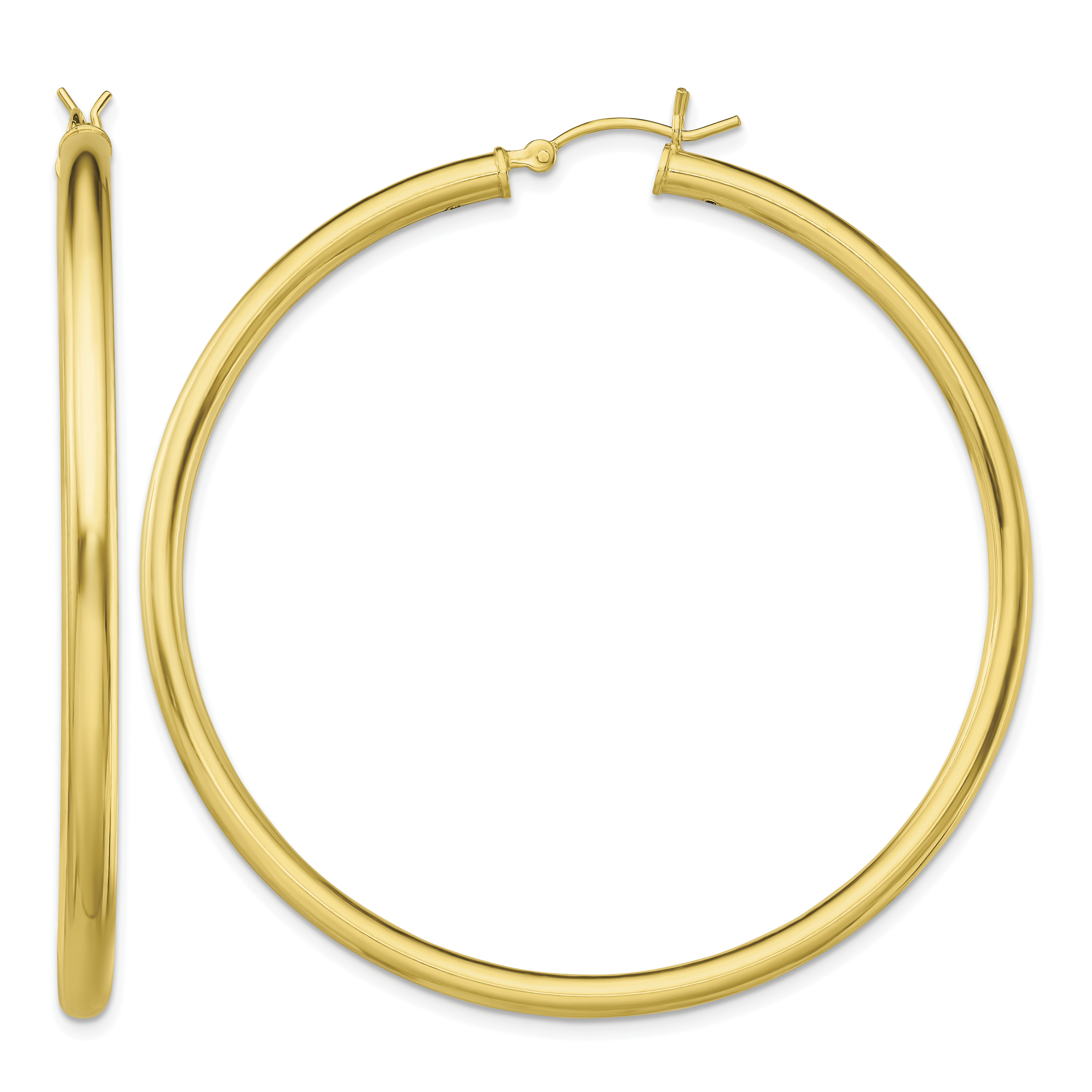 Sterling Silver Gold-Tone Polished 3x55mm Hoop Earrings (QE13167)