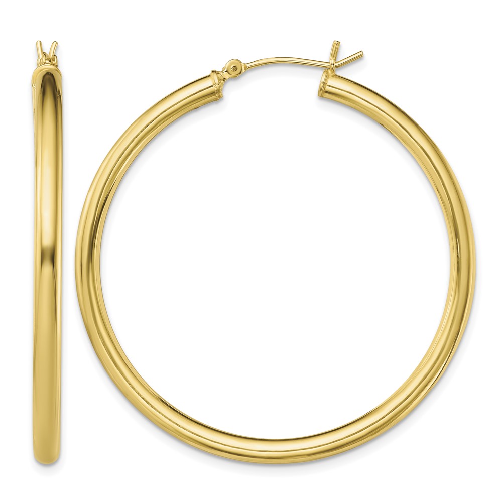 Sterling Silver Gold-Tone Polished 3x45mm Hoop Earrings (QE13169)