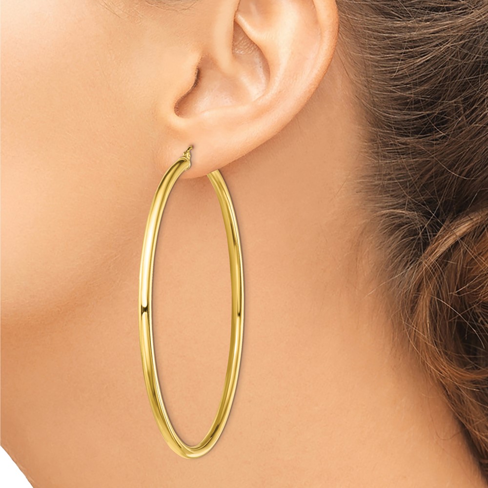 Sterling Silver Gold-Tone Polished 3x70mm Hoop Earrings (QE13170)