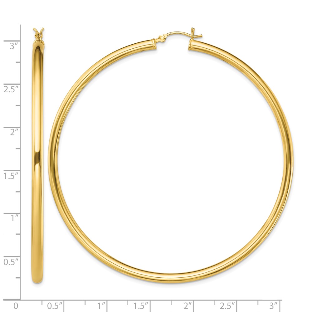 Sterling Silver Gold-Tone Polished 3x70mm Hoop Earrings (QE13170)