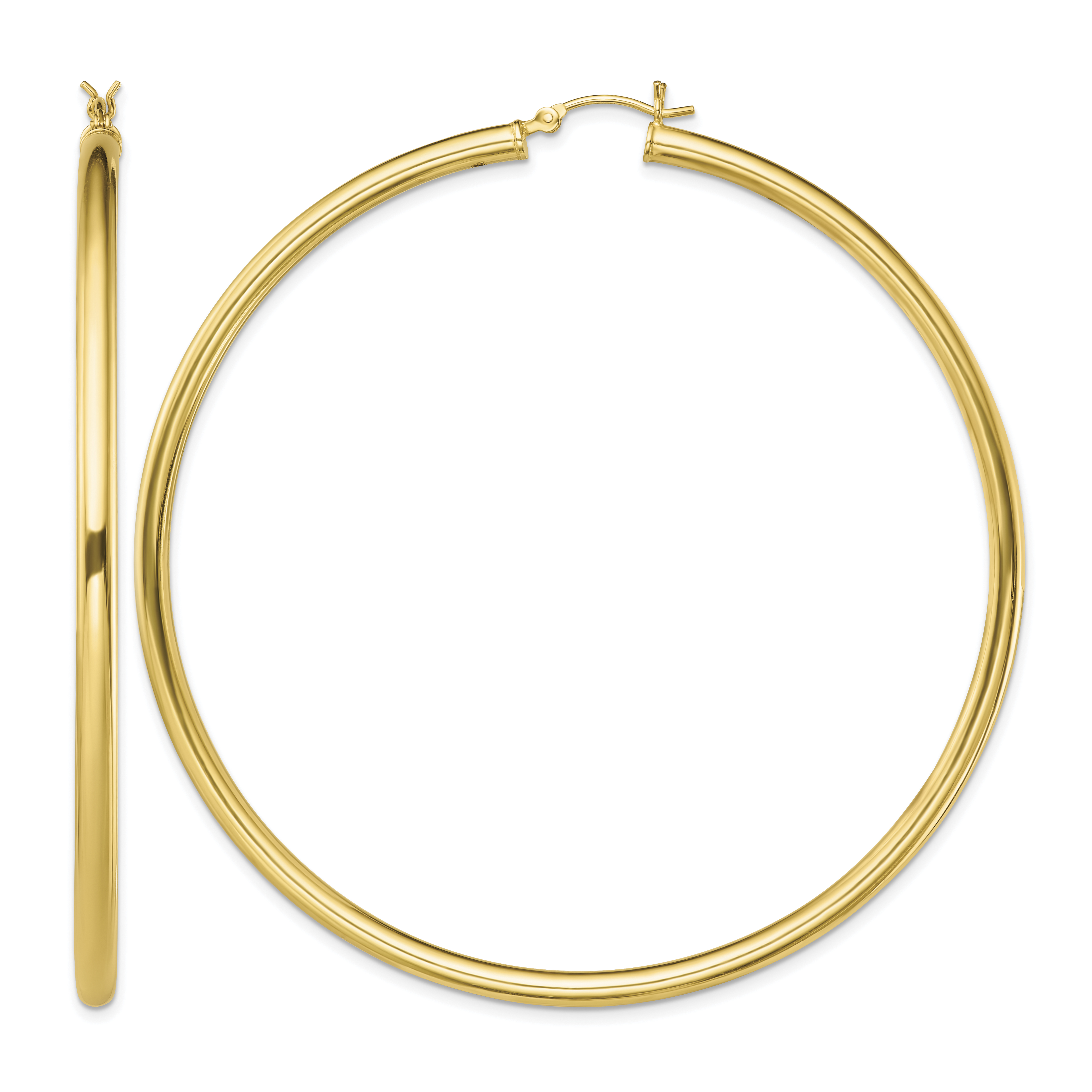 Sterling Silver Gold-Tone Polished 3x70mm Hoop Earrings (QE13170)