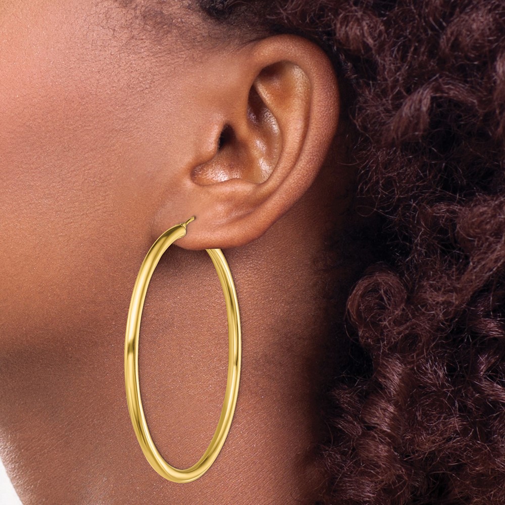Sterling Silver Gold-Tone Polished 3x60mm Hoop Earrings (QE13171)