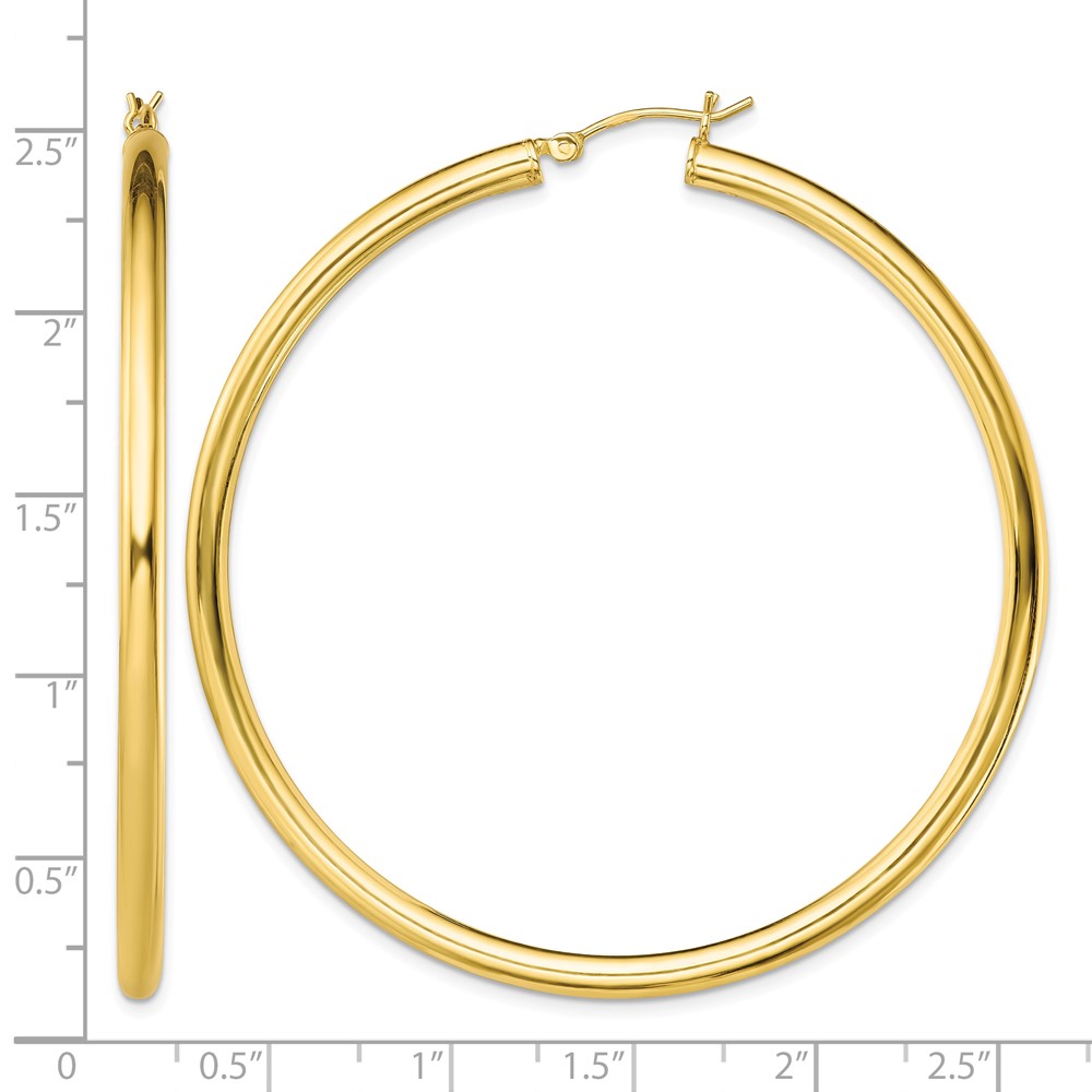 Sterling Silver Gold-Tone Polished 3x60mm Hoop Earrings (QE13171)