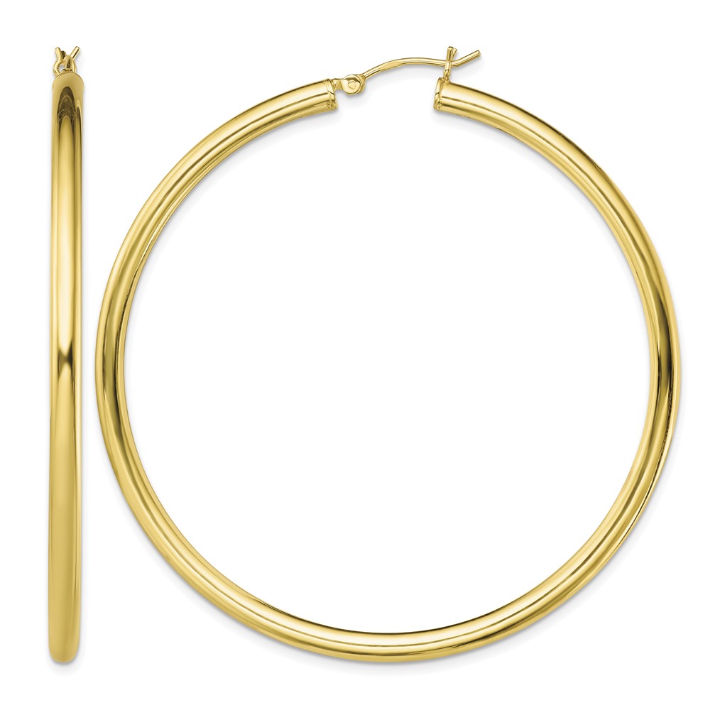 Sterling Silver Gold-Tone Polished 3x60mm Hoop Earrings (QE13171)