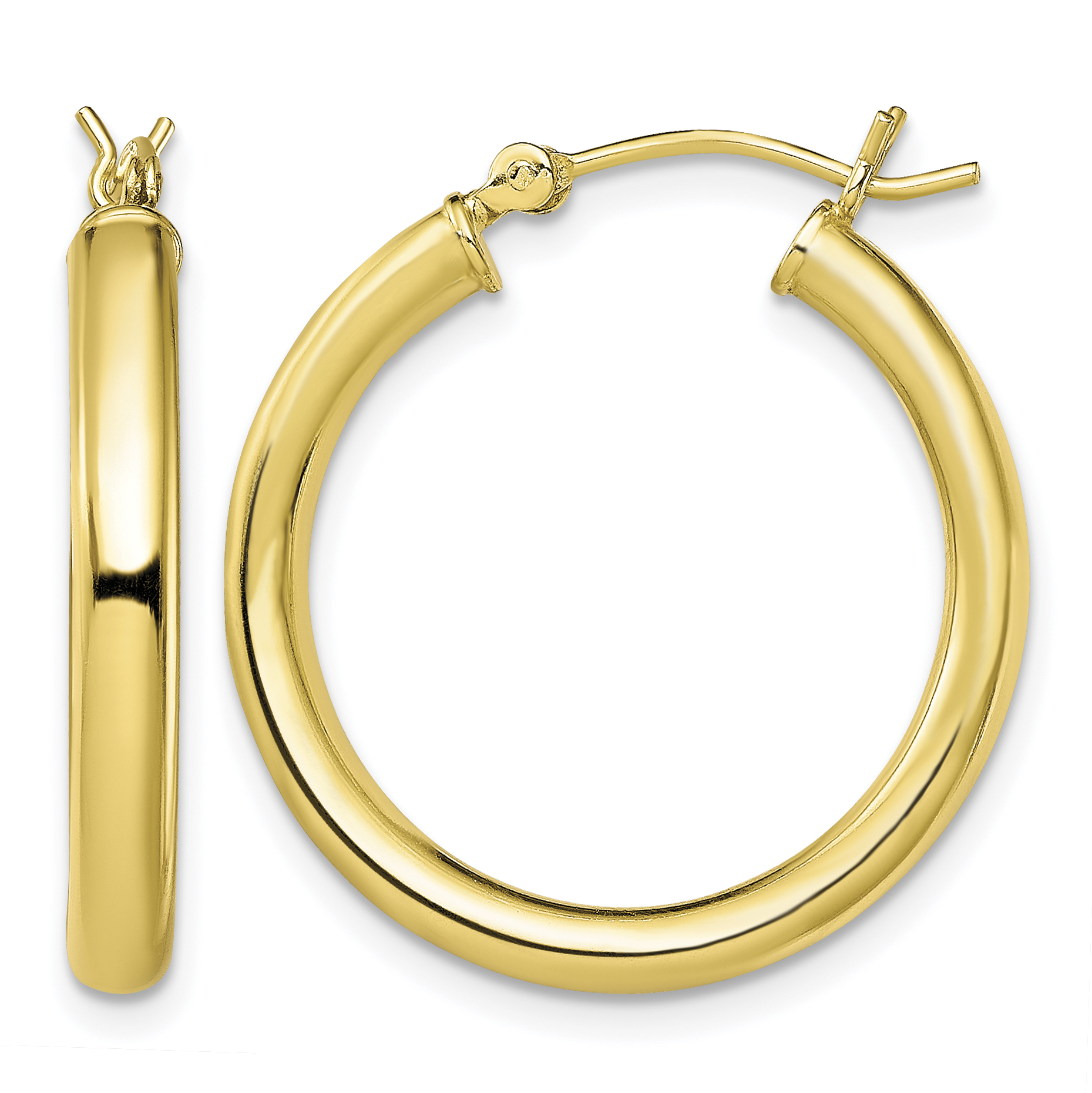 Sterling Silver Gold-Tone Polished 3x25mm Hoop Earrings (QE13172)