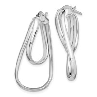 Sterling Silver Rhodium-plated Twisted Double Oval Hoop Earrings view 2