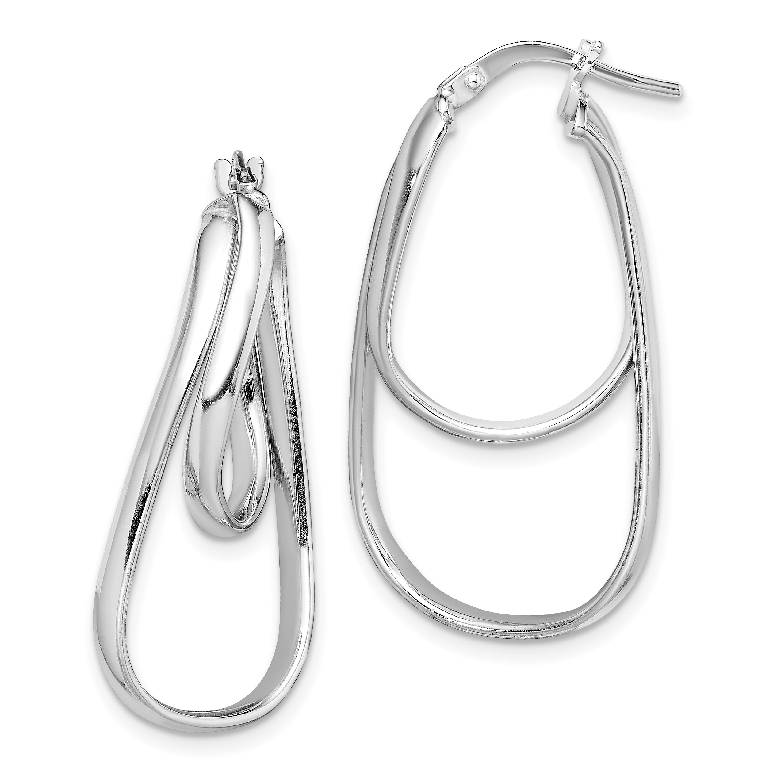 Sterling Silver Rhodium-plated Twisted Double Oval Hoop Earrings (QE13178)