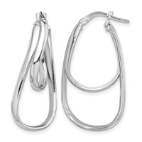 Sterling Silver Rhodium-plated Twisted Double Oval Hoop Earrings view 1