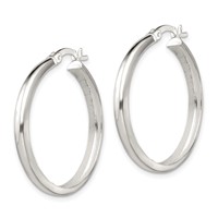 Sterling Silver Polished 4mm Round Hoop Earrings view 2