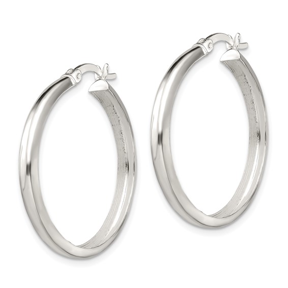 Sterling Silver Polished 4mm Round Hoop Earrings