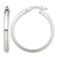 Sterling Silver Polished 4mm Round Hoop Earrings view 1