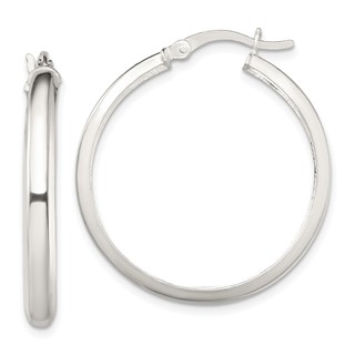 Sterling Silver Polished 4mm Round Hoop Earrings