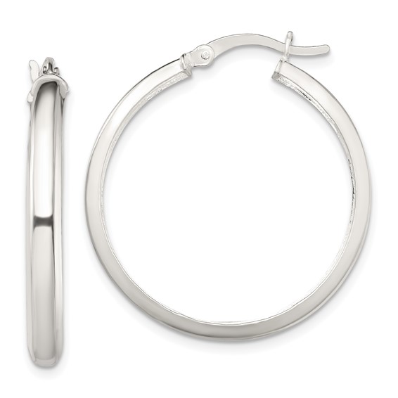 Sterling Silver Polished 4mm Round Hoop Earrings