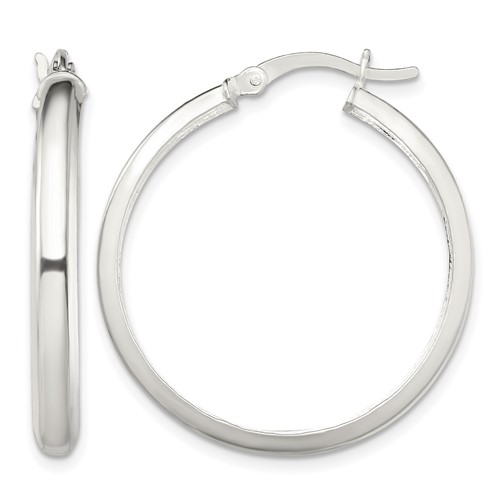 Sterling Silver Polished 4mm Round Hoop Earrings
