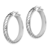 Sterling Silver Rhodium-plated 5x 25mm Polished Textured Hoops view 2