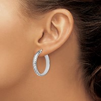 Sterling Silver Rhodium-plated 5x 25mm Polished Textured Hoops view 3