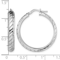 Sterling Silver Rhodium-plated 5x 25mm Polished Textured Hoops view 4