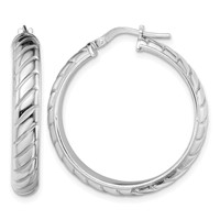 Sterling Silver Rhodium-plated 5x 25mm Polished Textured Hoops view 1