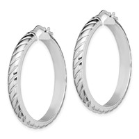 Sterling Silver Rhodium-plated 5x 30mm Polished Textured Hoops view 2