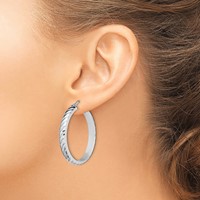 Sterling Silver Rhodium-plated 5x 30mm Polished Textured Hoops view 3