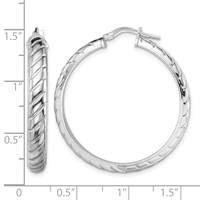 Sterling Silver Rhodium-plated 5x 30mm Polished Textured Hoops view 4