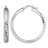Sterling Silver Rhodium-plated 5x 30mm Polished Textured Hoops view 1