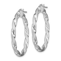 Sterling Silver RH-Plated Satin Polished Twisted 3x 35mm Hoop Earrings view 2